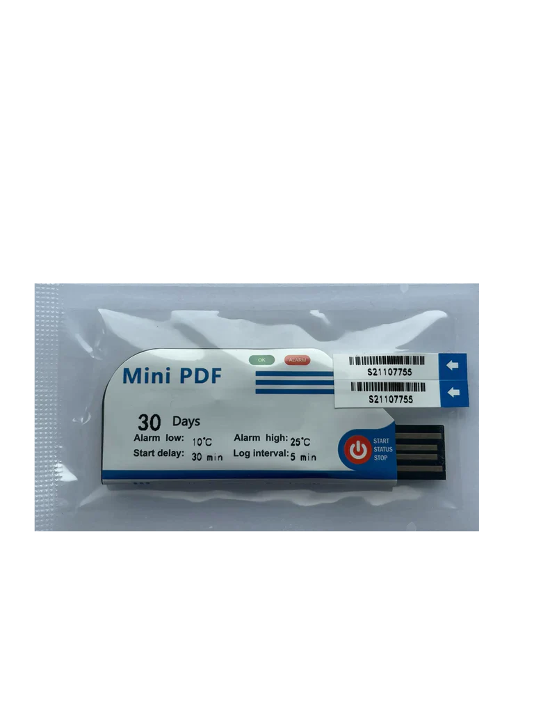 SINGLE USE, USB TEMPERATURE DATA LOGGER, AMBIENT 15-25°C, 30 DAYS, DISPOSABLE PDF REPORT